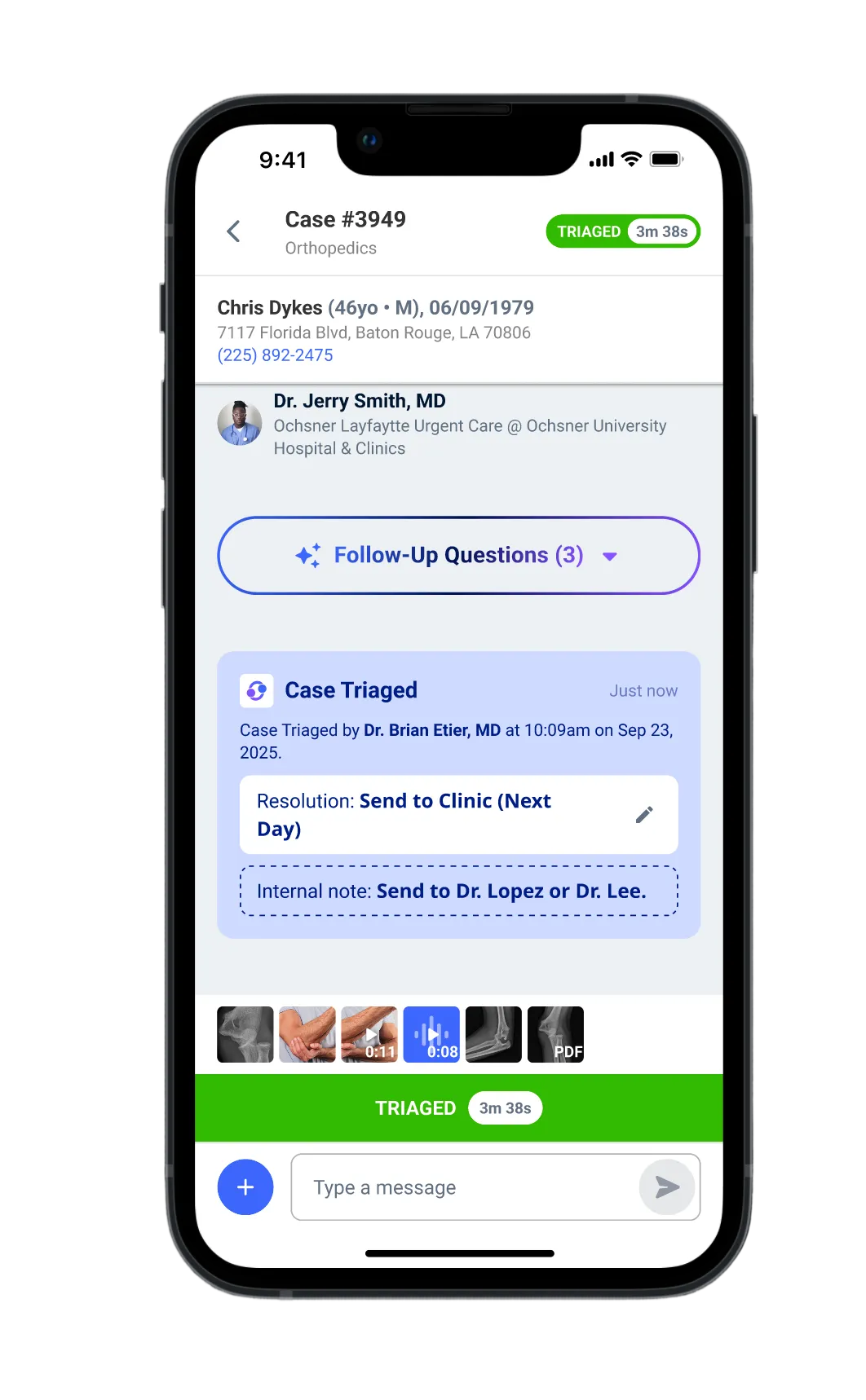MD Relay case triage shown on a mobile phone
