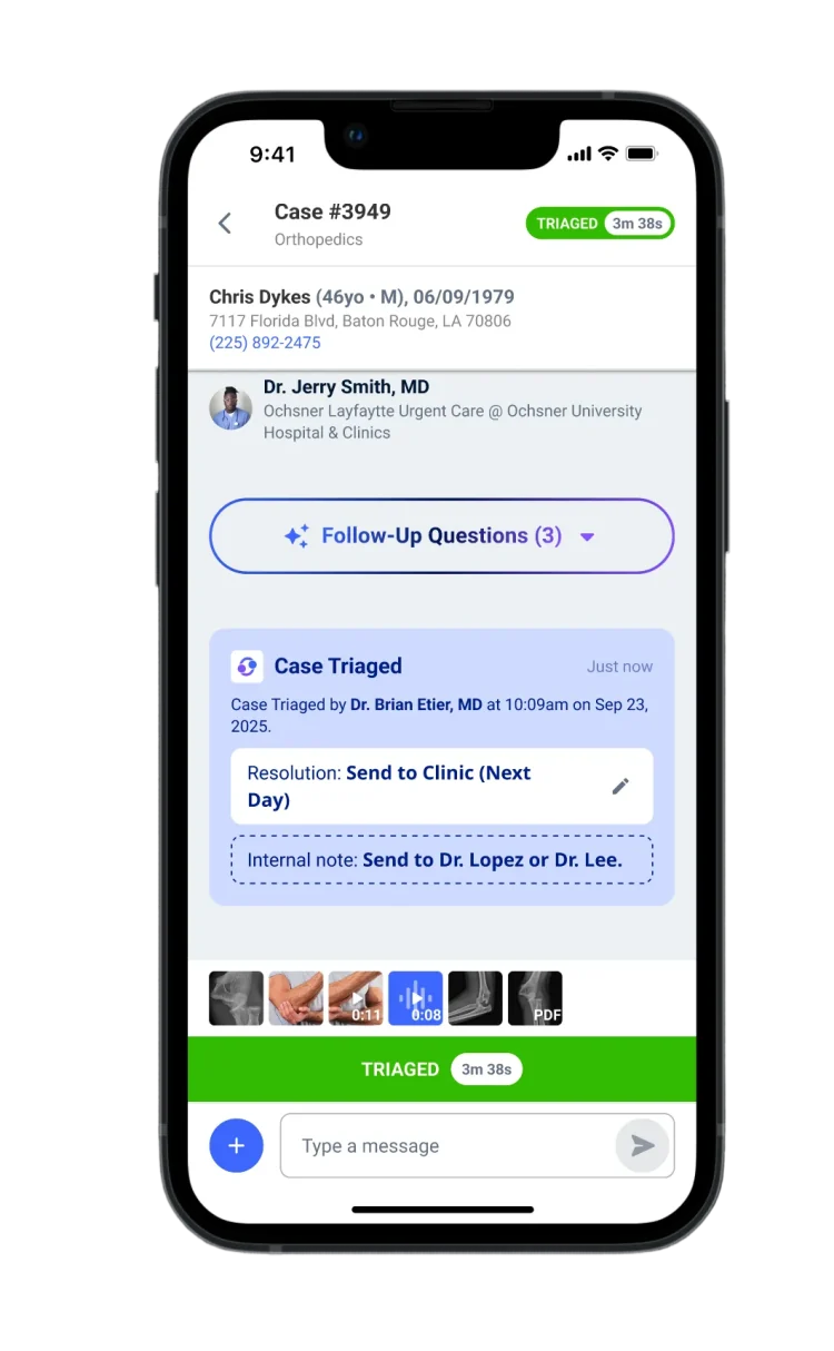 MD Relay case triage shown on a mobile phone